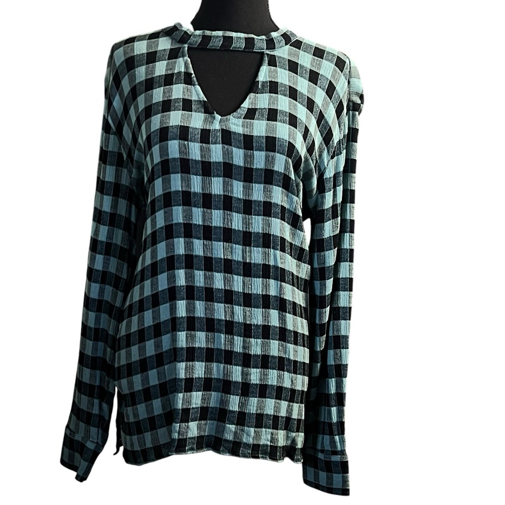 Dear John Willow Dusty Oasis Tunic Back Button Key Hole Front Check HiLo Hem NWT